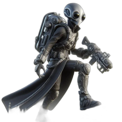 robot, weapon, sword, concept art, 3d render, fantasy art, comic book art, monochrome transparent PNG cut-out