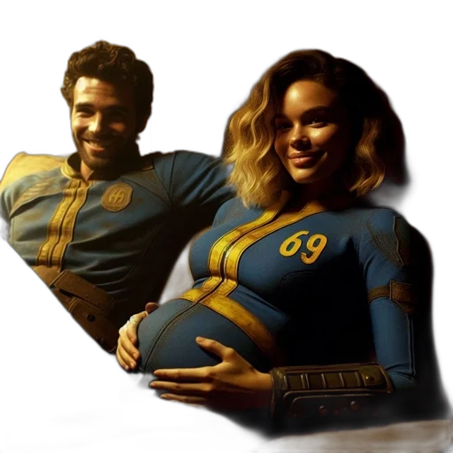 concept art, comic book art, photorealistic, man, woman, both, wearing, blue transparent PNG cut-out
