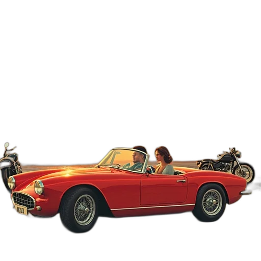 car, crown, 3d render, concept art, photorealistic, vintage, advertisement, featuring transparent PNG cut-out