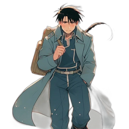 jacket, staff, sword, weapon, concept art, anime, cartoon, pixel art transparent PNG cut-out