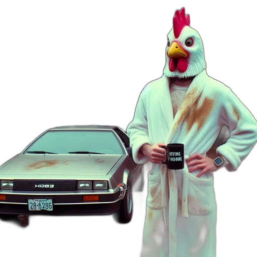 car, animal, jacket, food, vaporwave, concept art, person, wearing transparent PNG cut-out