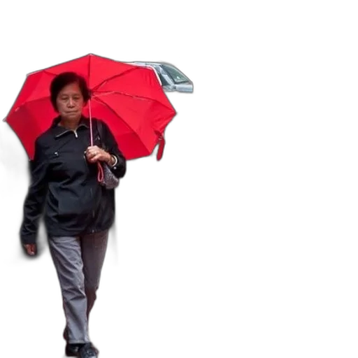 umbrella, jacket, staff, 3d render, concept art, photorealistic, rain, red transparent PNG cut-out