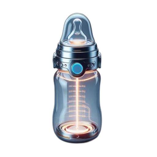 bottle, 3d render, futuristic, baby, glowing, orange, blue, lights transparent PNG cut-out