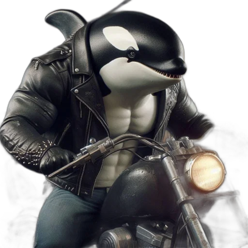 animal, weapon, jacket, concept art, comic book art, 3d render, fantasy art, monochrome transparent PNG cut-out