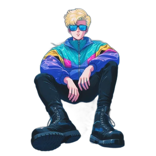 jacket, mask, shoes, creature, vaporwave, watercolor, concept art, cyberpunk transparent PNG cut-out