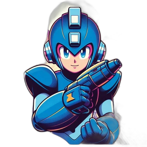 robot, weapon, concept art, pixel art, cartoon, comic book art, blue, mega transparent PNG cut-out