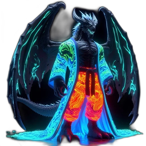 dragon, creature, jacket, mask, fantasy art, concept art, vaporwave, 3d render transparent PNG cut-out