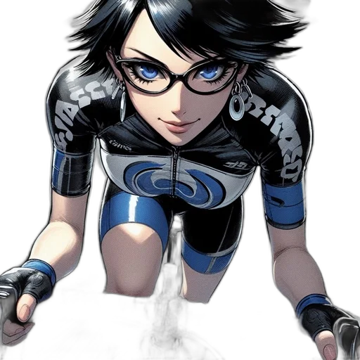 comic book art, concept art, cartoon, fantasy art, blue, female, cyclist, black transparent PNG cut-out