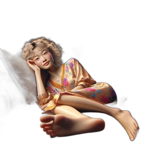 photorealistic, 3d render, concept art, oil painting, fog, young, woman, lounges transparent PNG cut-out