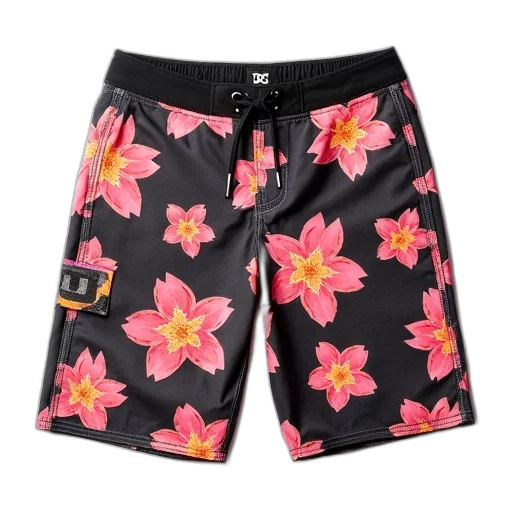 pair, men, shorts, floral, pattern, featuring, pink, orange transparent PNG cut-out