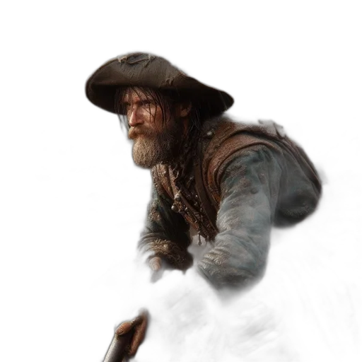 hat, face, sword, staff, concept art, fantasy art, photorealistic, oil painting transparent PNG cut-out