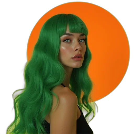 hair, crown, photorealistic, 3d render, vaporwave, anime, green, neon transparent PNG cut-out