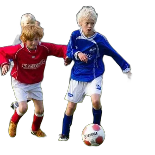 photorealistic, two, young, boys, play, soccer, grass, field transparent PNG cut-out