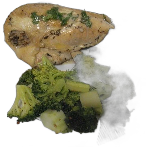 food, jacket, photorealistic, 3d render, plate, broccoli, mushrooms, chicken transparent PNG cut-out