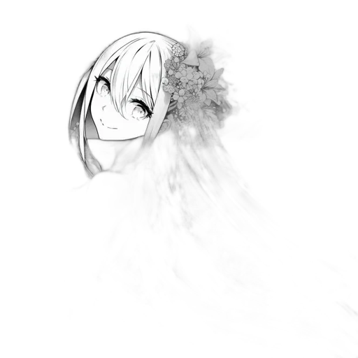 flower, mask, face, dress, anime, concept art, pencil sketch, photorealistic transparent PNG cut-out