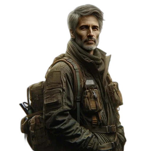 jacket, face, animal, staff, concept art, photorealistic, pixel art, fantasy art transparent PNG cut-out