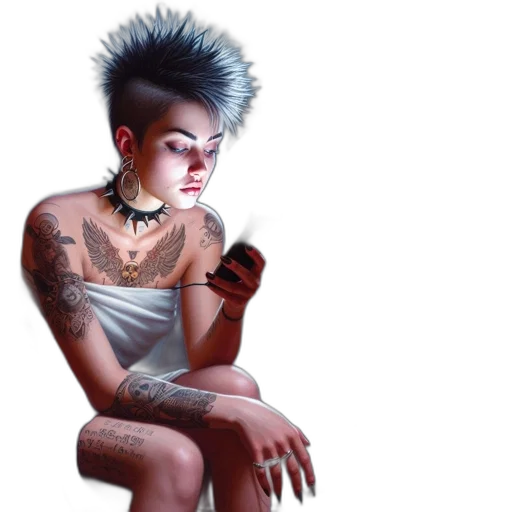 jewelry, dress, creature, hair, cyberpunk, photorealistic, concept art, fantasy art transparent PNG cut-out