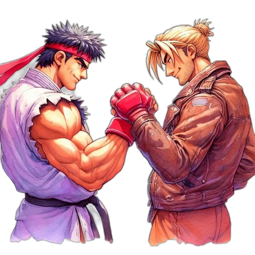 weapon, jacket, concept art, comic book art, anime, pixel art, two, animated transparent PNG cut-out