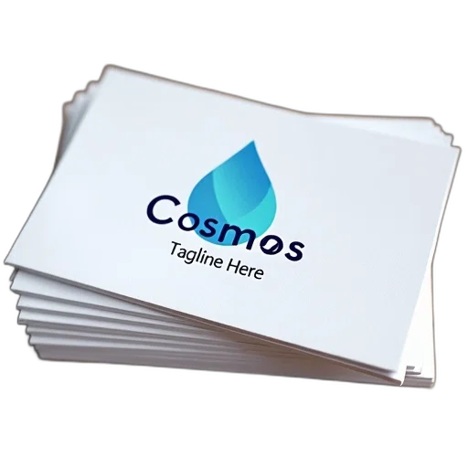 stack, white, paper, cards, blue, logo, featuring, stylized transparent PNG cut-out