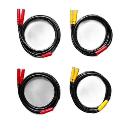 set, four, identical, black, cables, red, yellow, connectors transparent PNG cut-out
