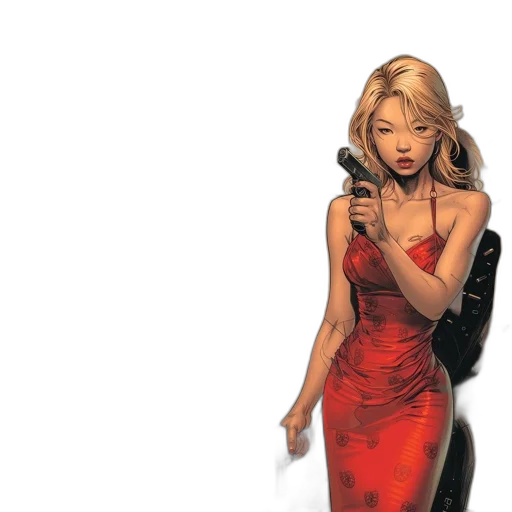 dress, comic book art, concept art, photorealistic, fantasy art, red, woman, lipstick transparent PNG cut-out