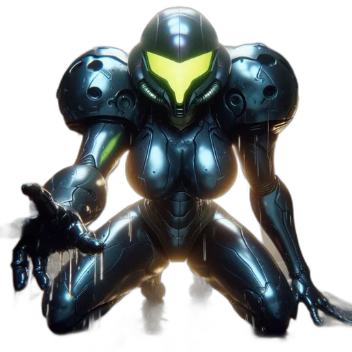 robot, weapon, concept art, comic book art, 3d render, pixel art, outer space, green transparent PNG cut-out