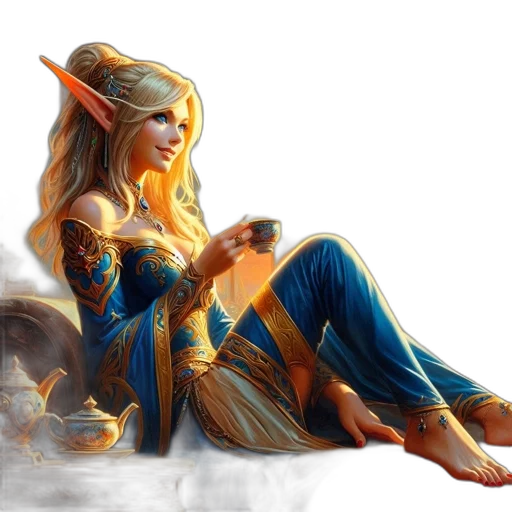 dragon, dress, fantasy art, concept art, pixel art, comic book art, golden, blue transparent PNG cut-out