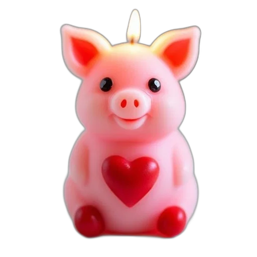 3d render, photorealistic, pink, pig-shaped, candle, red, heart, belly transparent PNG cut-out