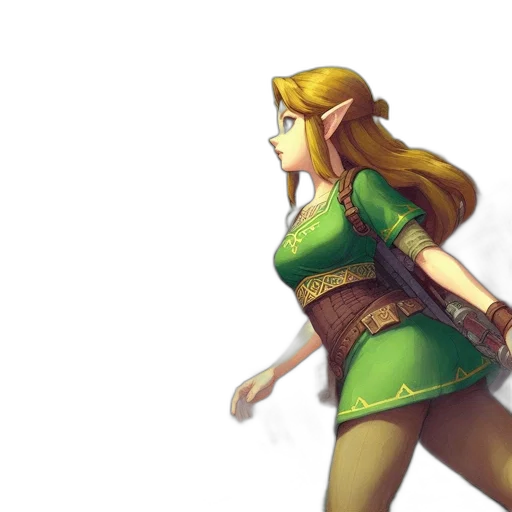 dress, staff, concept art, fantasy art, 3d render, pixel art, green, golden transparent PNG cut-out
