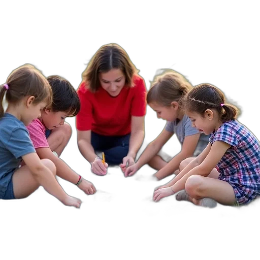 group, children, woman, sitting, grass, engaged, craft, activity transparent PNG cut-out