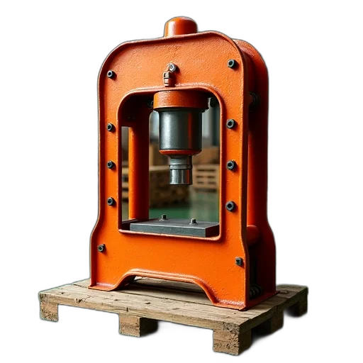 furniture, robot, 3d render, large, orange, industrial, metal, press transparent PNG cut-out