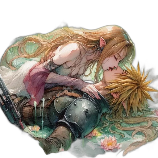 sword, fantasy art, watercolor, concept art, anime, forest, golden, enchanting transparent PNG cut-out