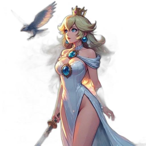dress, crown, staff, sword, fantasy art, concept art, pixel art, comic book art transparent PNG cut-out