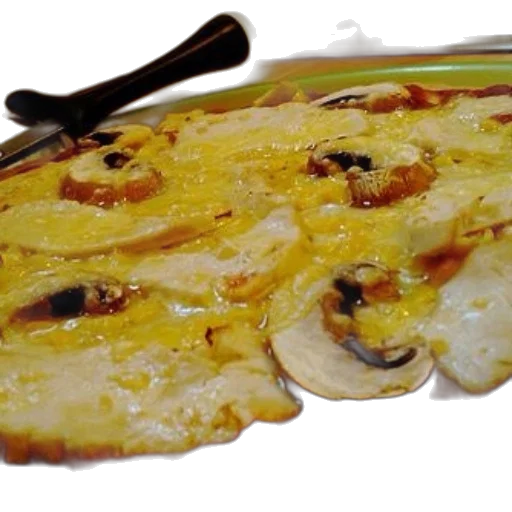 food, photorealistic, close-up, pizza, mushrooms, melted, cheese, top transparent PNG cut-out
