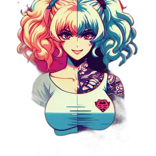 face, dress, anime, vaporwave, comic book art, cartoon, colorful, pastel transparent PNG cut-out