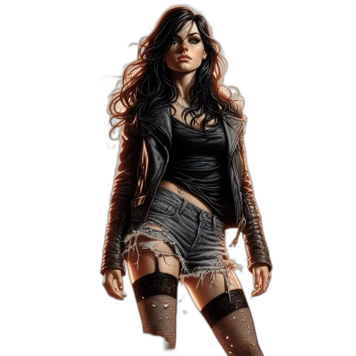 comic book art, concept art, fantasy art, photorealistic, dark, woman, long, black transparent PNG cut-out