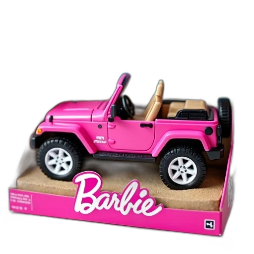 car, pink, barbie, jeep, toy, displayed, box, beach transparent PNG cut-out