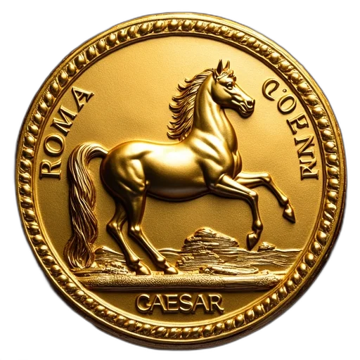 jewelry, gold, coin, detailed, horse, design, one, side transparent PNG cut-out