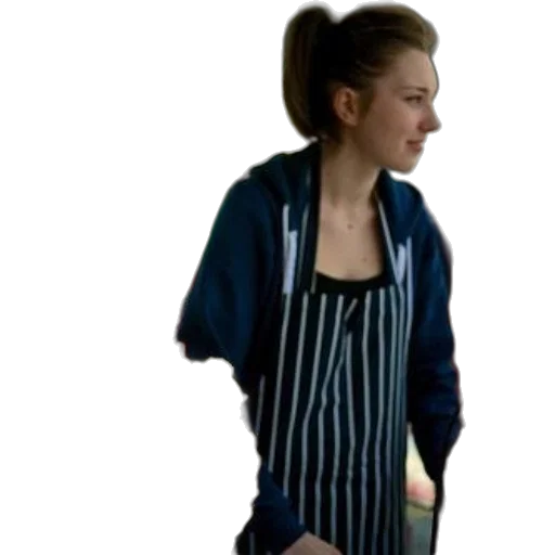 staff, jacket, dress, food, photorealistic, woman, striped, apron transparent PNG cut-out
