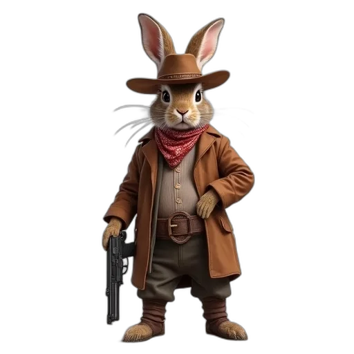 animal, hat, jacket, weapon, concept art, 3d render, cartoon, comic book art transparent PNG cut-out