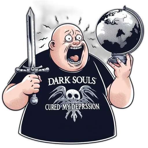staff, concept art, comic book art, pixel art, cartoon, dark, stout, man transparent PNG cut-out