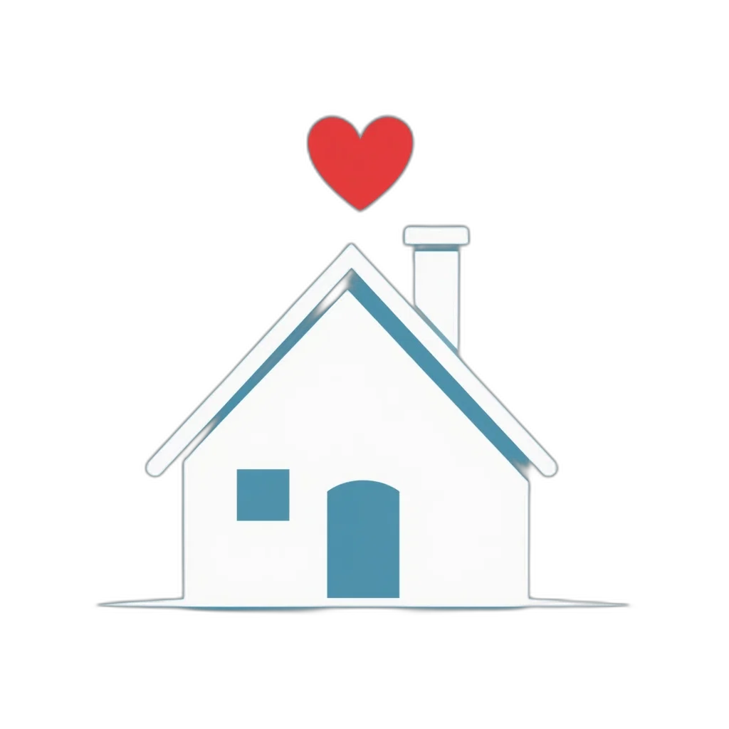 concept art, 3d render, stylized, illustration, house, red, heart, above transparent PNG cut-out