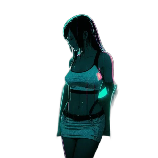 dress, jacket, robot, creature, cyberpunk, concept art, 3d render, vaporwave transparent PNG cut-out