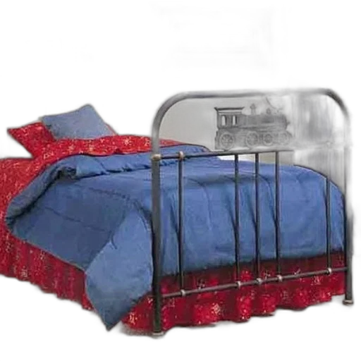 furniture, 3d render, vintage-style, metal, bed, frame, blue, red transparent PNG cut-out