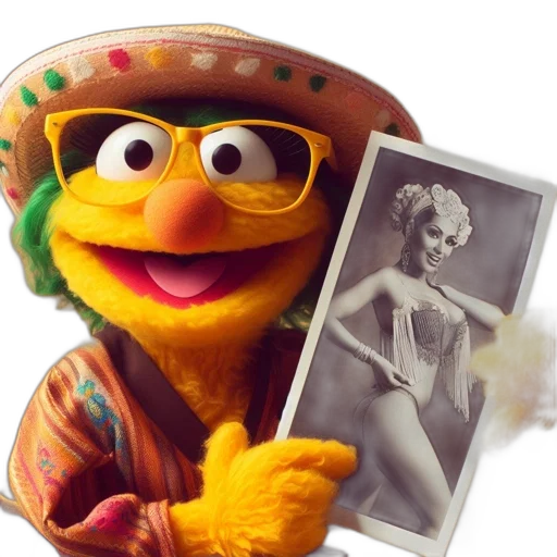 dress, hat, animal, photorealistic, puppet, resembling, famous, character transparent PNG cut-out