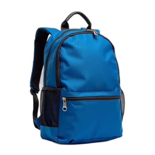 jacket, 3d render, blue, backpack, black, handle, top, displayed transparent PNG cut-out