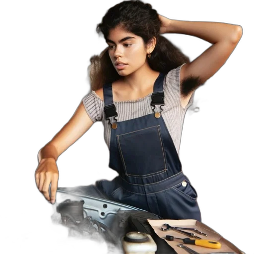 staff, robot, hair, dress, photorealistic, concept art, 3d render, fantasy art transparent PNG cut-out