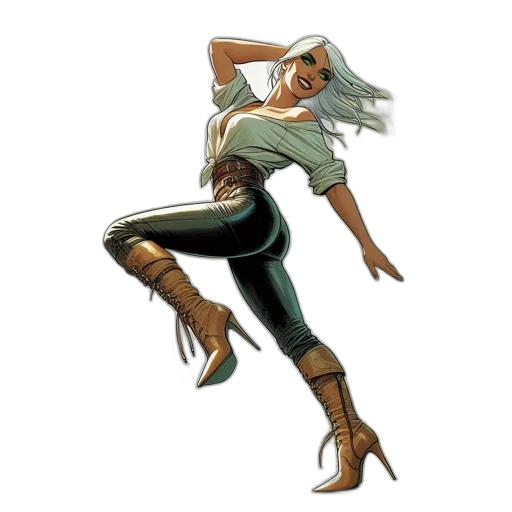 concept art, comic book art, fantasy art, pixel art, earth tones, green, woman, dances transparent PNG cut-out