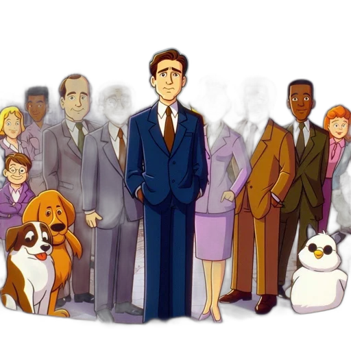 staff, cartoon, concept art, pixel art, comic book art, city street, animated, group transparent PNG cut-out