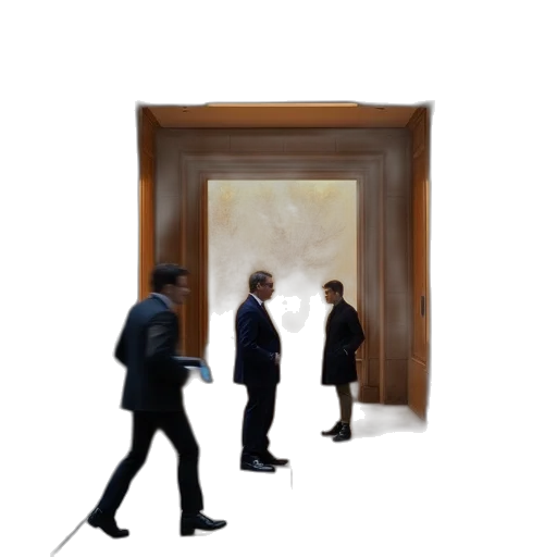 staff, concept art, 3d render, photorealistic, city street, fog, people, walk transparent PNG cut-out